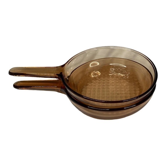 Vintage Vision By Corning Two 7 inch Amber Glass Skillet Frying Sauté Pans